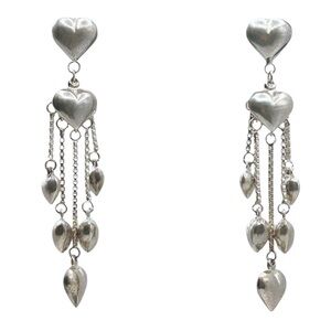 Vintage Silver Tone Heart Dangle Drop Charm Earrings